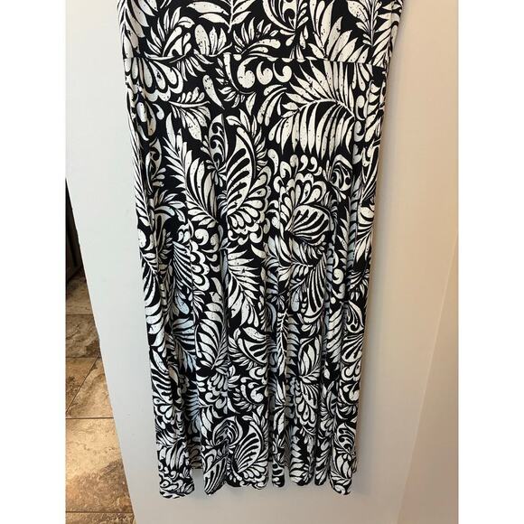 Loft NEW Black and White Palm Floral Midi Dress Cap Sleeves Scoop Neck XL - Picture 6 of 10